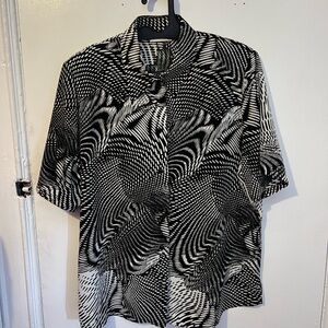 VINTAGE 90s German SOMMERMANN Trippy Op-Art Shirt | Knife Collar | Unisex L